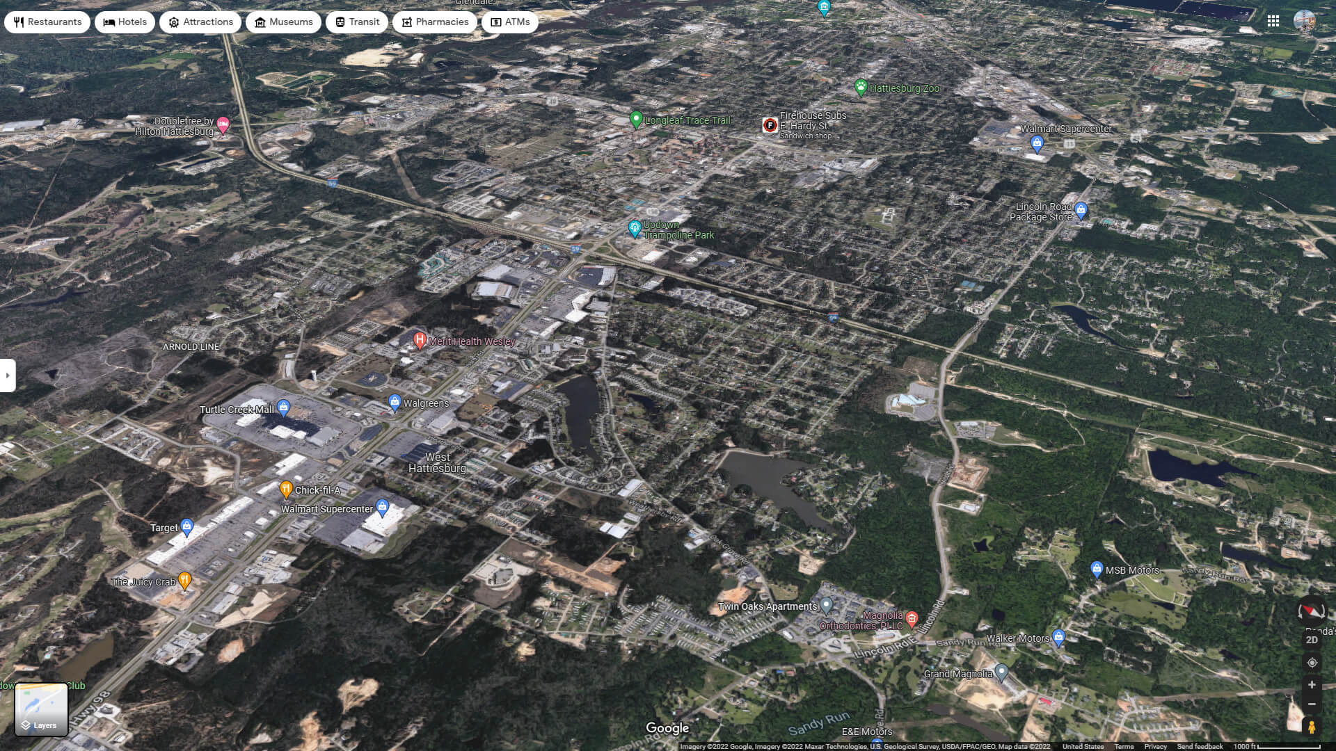 Hattiesburg Aerial Map Mississippi